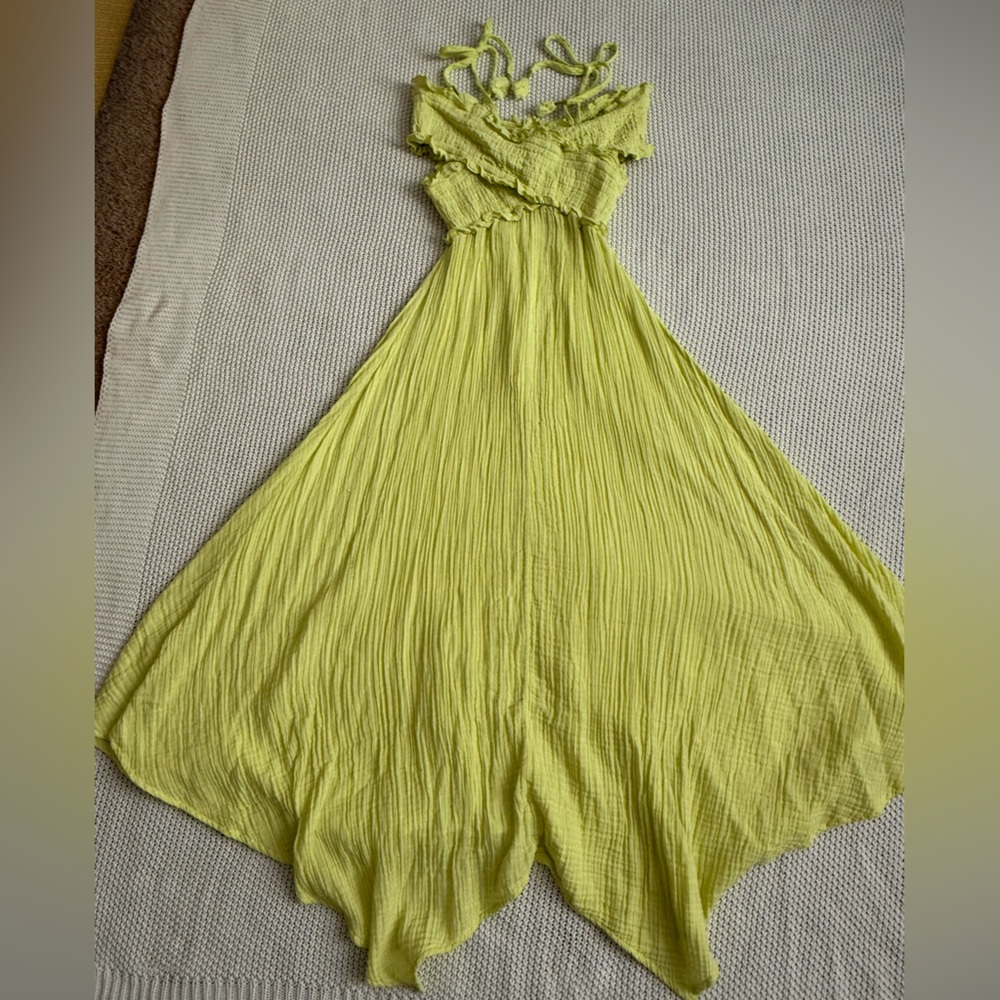 Lime Green Smocked Gauze Criss-Cross Dress